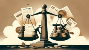 illustration showing business tax trouble scale